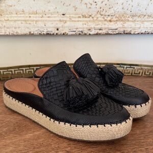GENTLE SOULS Woven Black Espadrille Rory Platform Mules